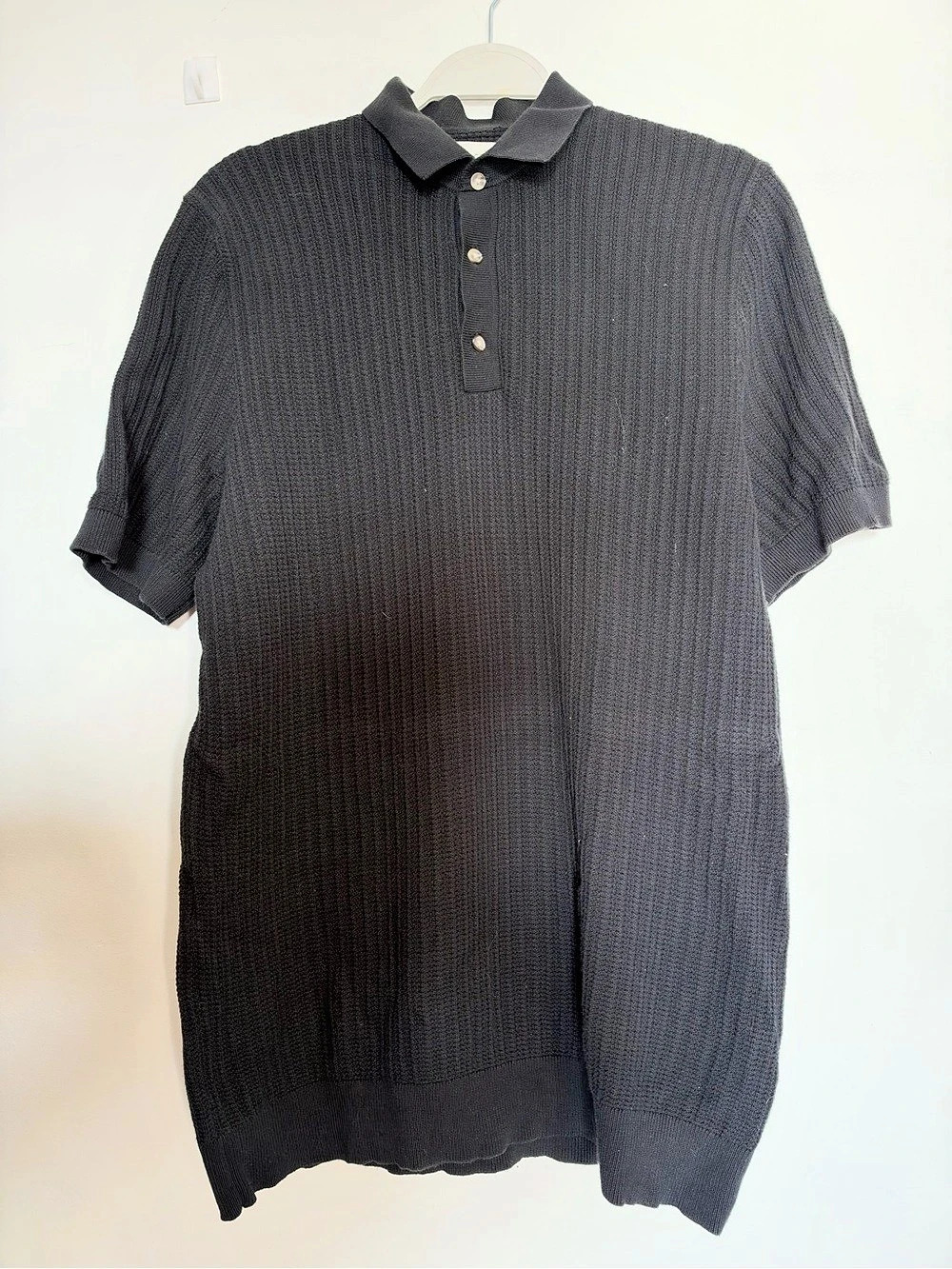 RW&CO. Cotton Short-Sleeve Polo with Johnny Collar. Black Medium